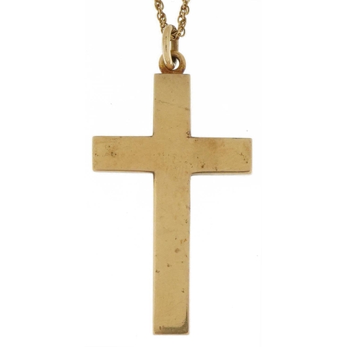 Unmarked gold cross pendant on a 9ct gold necklace, the cross tests as ...