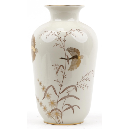 2553 - Johann Haviland, large Bavarian aesthetic style porcelain vase hand painted with geese amongst folia... 