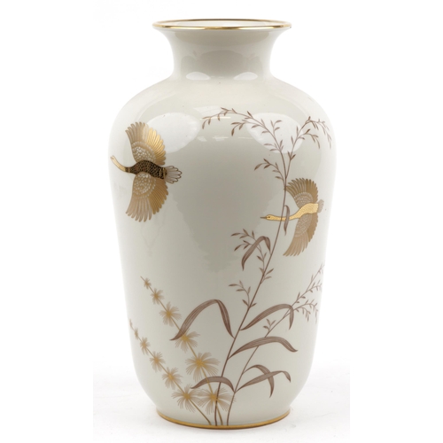 2553 - Johann Haviland, large Bavarian aesthetic style porcelain vase hand painted with geese amongst folia... 