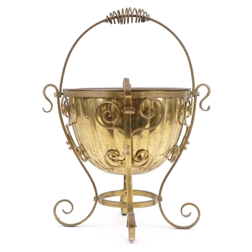 576 - 19th century style brass log bucket with swing handle, 45cm in diameter