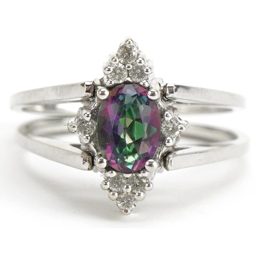 15 - 14ct white gold marquis diamond cluster and rainbow quartz swivel ring housed in a Jewel Palace Diam... 