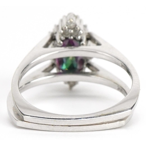 15 - 14ct white gold marquis diamond cluster and rainbow quartz swivel ring housed in a Jewel Palace Diam... 