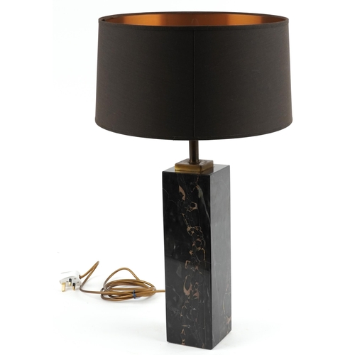 2670 - Contemporary portico marble square table lamp with shade, overall 64.5cm high