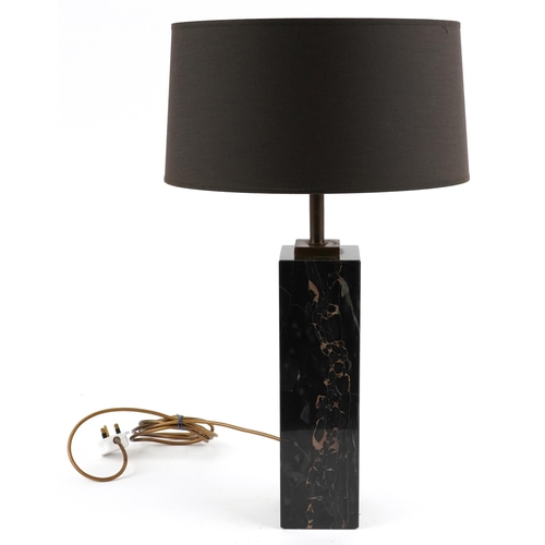 2670 - Contemporary portico marble square table lamp with shade, overall 64.5cm high