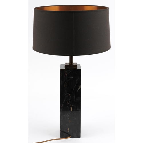 2670 - Contemporary portico marble square table lamp with shade, overall 64.5cm high