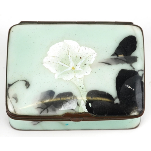 202 - Japanese cloisonne casket enamelled with flowers, 4.5cm H x 10.5cm W x 8cm D