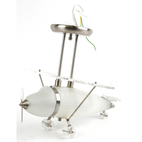 337 - 1970s style Perspex and frosted glass light fitting with chromed mounts in the form of an aeroplane,... 