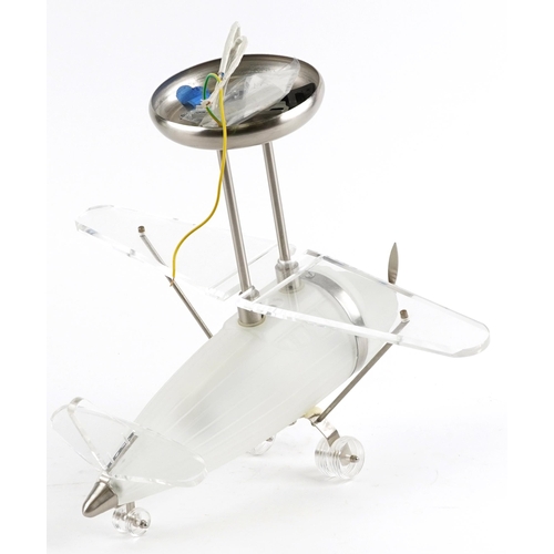 337 - 1970s style Perspex and frosted glass light fitting with chromed mounts in the form of an aeroplane,... 