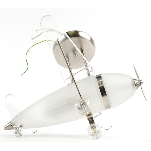 337 - 1970s style Perspex and frosted glass light fitting with chromed mounts in the form of an aeroplane,... 