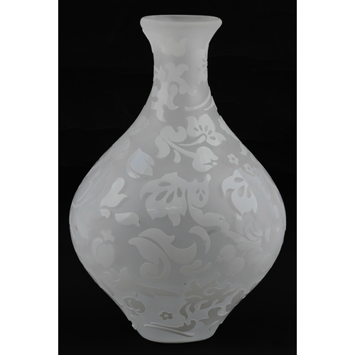 2730 - Chinese Peking style cameo glass vase etched with flowers, 28cm high