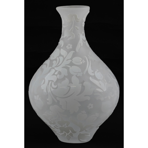 2730 - Chinese Peking style cameo glass vase etched with flowers, 28cm high