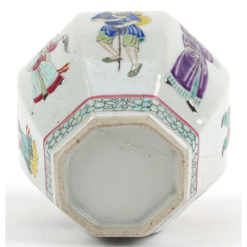 2577 - Chinese octagonal porcelain ginger jar hand painted in the famille rose palette with Emperors and at... 