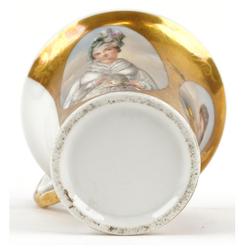 254 - Early 19th century European porcelain cup hand painted with oval portraits of young Queen Victoria a... 