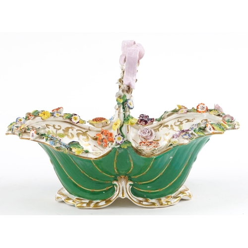 510 - 19th century Staffordshire floral encrusted porcelain basket hand painted with flowers, 30cm wide