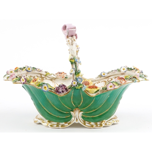 510 - 19th century Staffordshire floral encrusted porcelain basket hand painted with flowers, 30cm wide