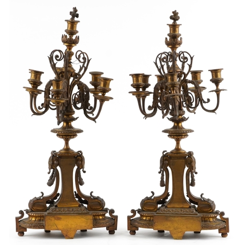 170 - Large pair of 19th century French ormolu seven branch candelabras with urn supports and acanthus dec... 