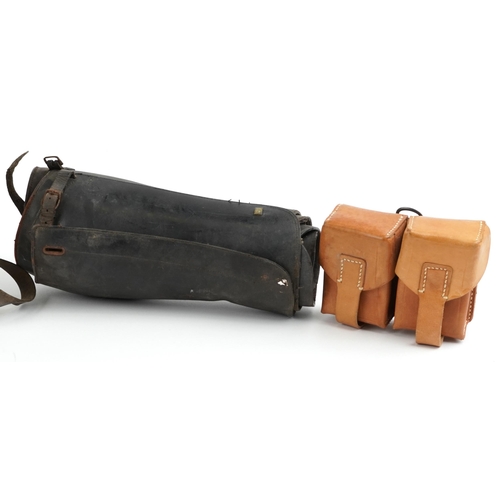 1405 - Militaria including leather ammunition cases, the largest 25.5cm high