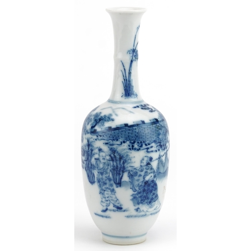 587 - Chinese blue and white porcelain vase hand painted with an emperor and attendant in a landscape, six... 