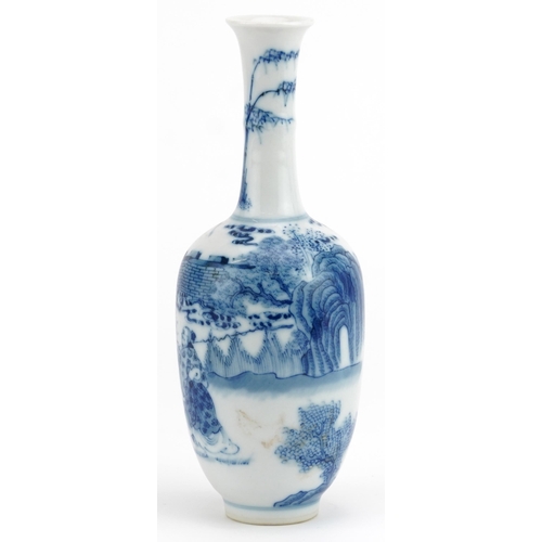 587 - Chinese blue and white porcelain vase hand painted with an emperor and attendant in a landscape, six... 