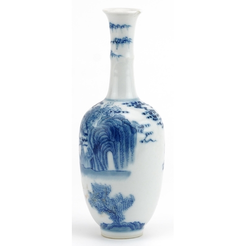 587 - Chinese blue and white porcelain vase hand painted with an emperor and attendant in a landscape, six... 