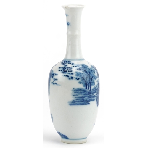 587 - Chinese blue and white porcelain vase hand painted with an emperor and attendant in a landscape, six... 