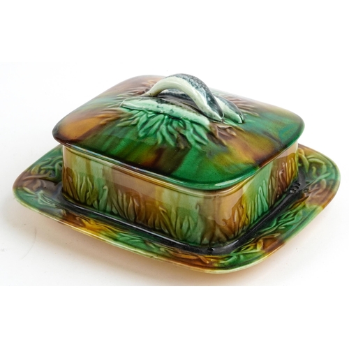 506 - George Jones, Victorian Majolica sardine box and cover, 21cm wide