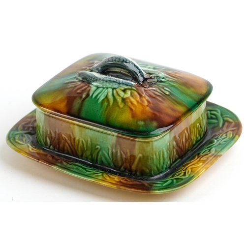 506 - George Jones, Victorian Majolica sardine box and cover, 21cm wide