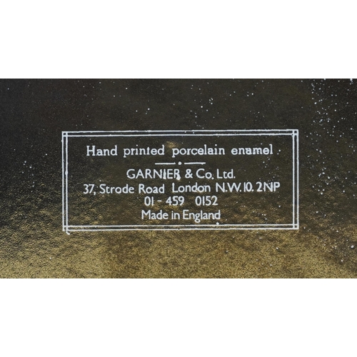 714 - Roses Lime Juice Cordial enamel advertising sign, Garnier & Co stamp to the reverse, 36cm x 16.5cm