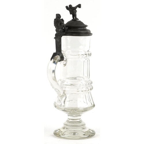 352 - Good quality 19th century German cut glass stein with pewter figural mounts, 31cm high