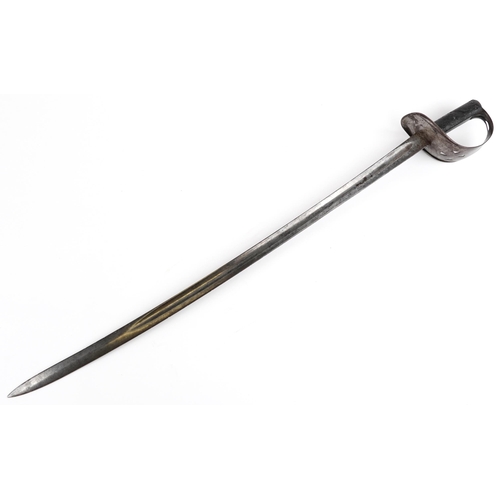 1413 - Victorian British military interest sword with watered steel blade, various impressed marks to the b... 