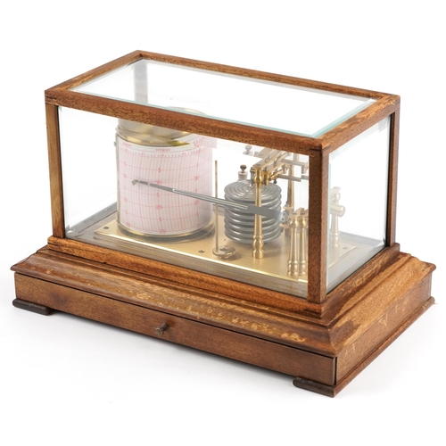 377 - Committee of London barograph housed in a glazed oak case with bevelled glass and base drawer, 22.5c... 