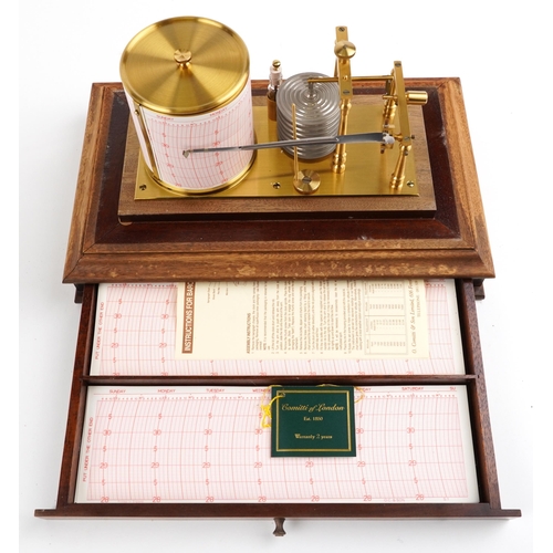 377 - Committee of London barograph housed in a glazed oak case with bevelled glass and base drawer, 22.5c... 