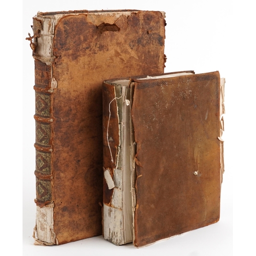 1466 - Two 17th century and later leather bound hardback books comprising Sacred Theory of the Earth by Bis... 