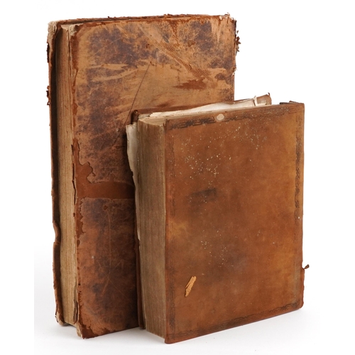 1466 - Two 17th century and later leather bound hardback books comprising Sacred Theory of the Earth by Bis... 