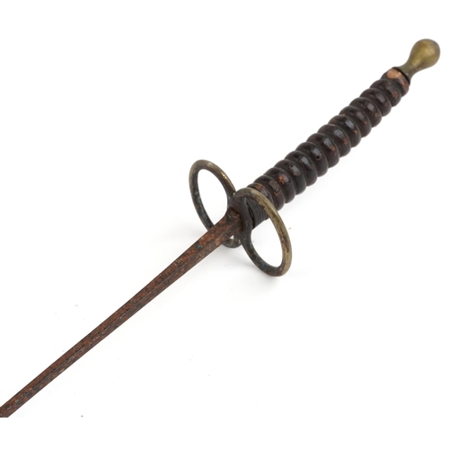 1414 - Antique European rapier with wire bound wooden grip, 86cm in length