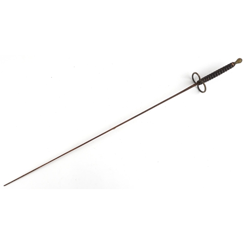 1414 - Antique European rapier with wire bound wooden grip, 86cm in length