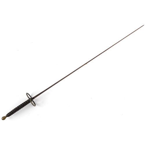 1414 - Antique European rapier with wire bound wooden grip, 86cm in length