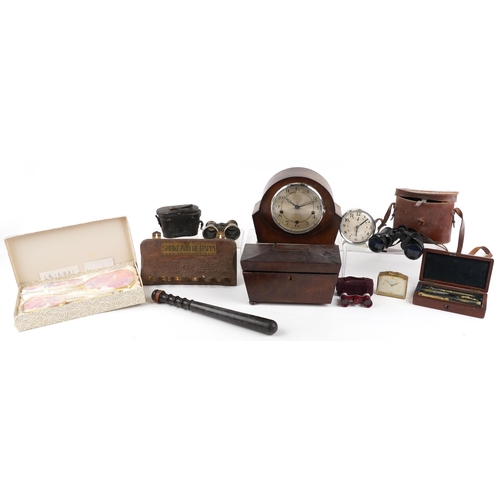 2609 - Victorian and later sundry items including sarcophagus tea caddy, mahogany cased brass drawing set, ... 