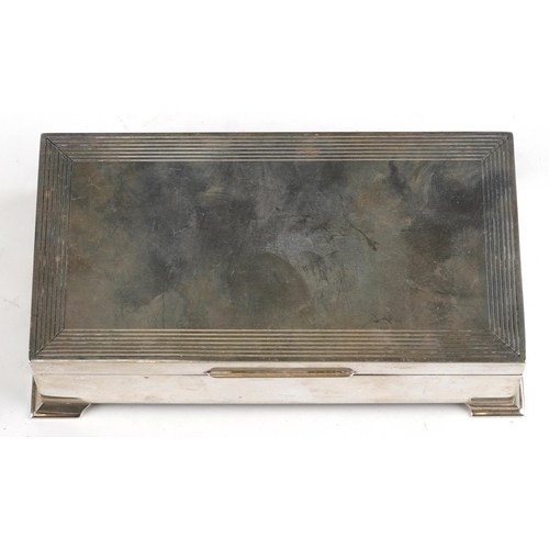 10 - Harman Brothers, Art Deco style silver cigar box with hinged lid, Birmingham 1964, 4.5cm H x 17.5cm ... 