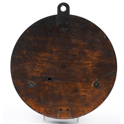 2581 - Carved oak wall barometer with thermometer retailed by Whyte & Co of Glasgow, 22.5cm in diameter