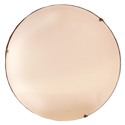 553 - Art Deco peach glass convex wall mirror, 36cm in diameter