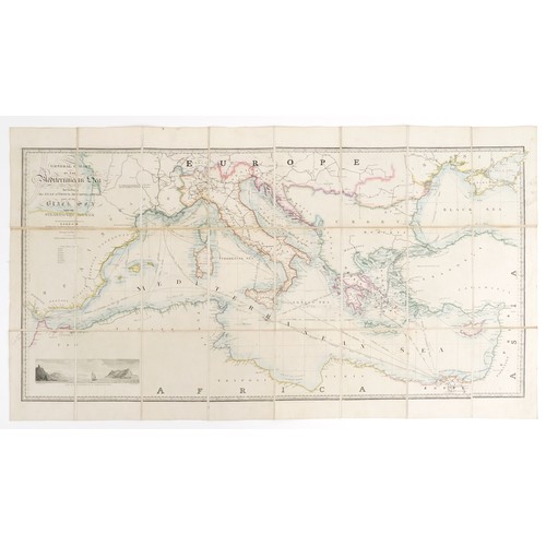 1663 - General Chart of The Mediterranean Sea, Mid 19th century canvas backed folding map published by Jame... 