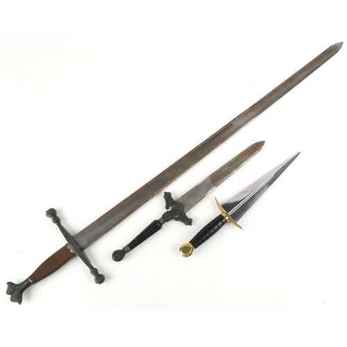 1458 - Three medieval style edge weapons including a Daguesse dagger