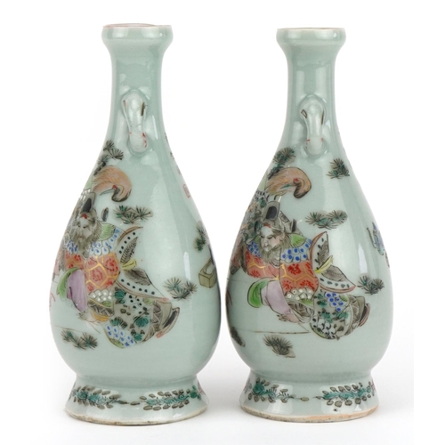 463 - Pair of Japanese porcelain vases hand painted with a father and children, signed with calligraphy an... 