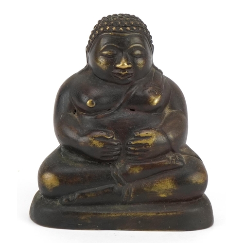 655 - Chino Tibetan patinated bronze figure of seated Buddha, 11.5cm high