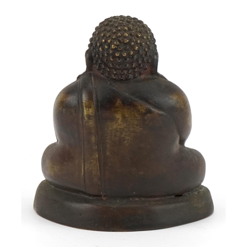 655 - Chino Tibetan patinated bronze figure of seated Buddha, 11.5cm high