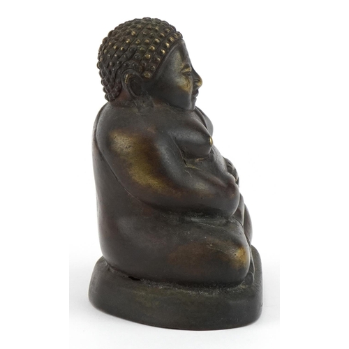 655 - Chino Tibetan patinated bronze figure of seated Buddha, 11.5cm high