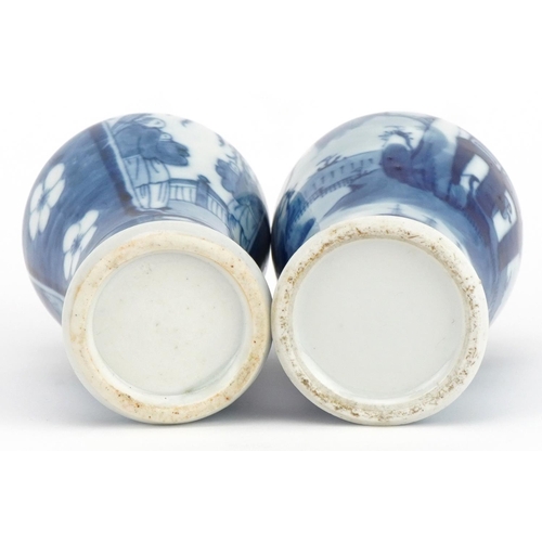 650 - Two Chinese blue and white porcelain baluster vases hand painted with figures, the largest 10cm high