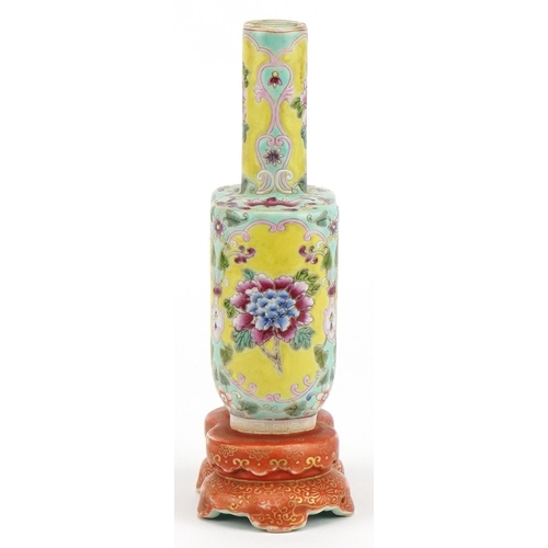 66 - Chinese porcelain conjoined vase finely hand painted in the famille rose palette with flowers, six f... 