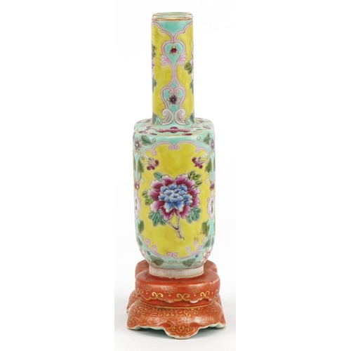 66 - Chinese porcelain conjoined vase finely hand painted in the famille rose palette with flowers, six f... 